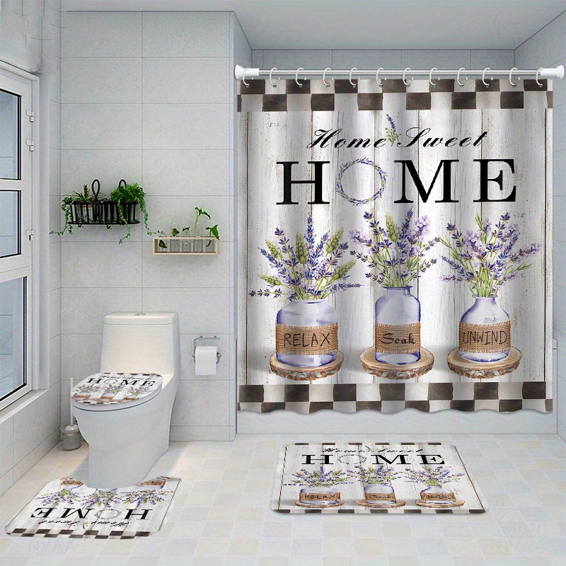 Bamboo Bath Mat - Zestaw zasłony prysznicowej z kwiatowym wzorem,