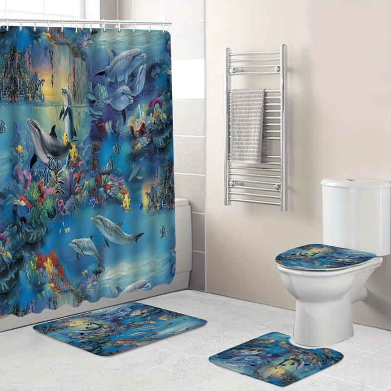 Bamboo Bath Mat - 4-częściowy dywanik łazienkowy z motywem delfinów,